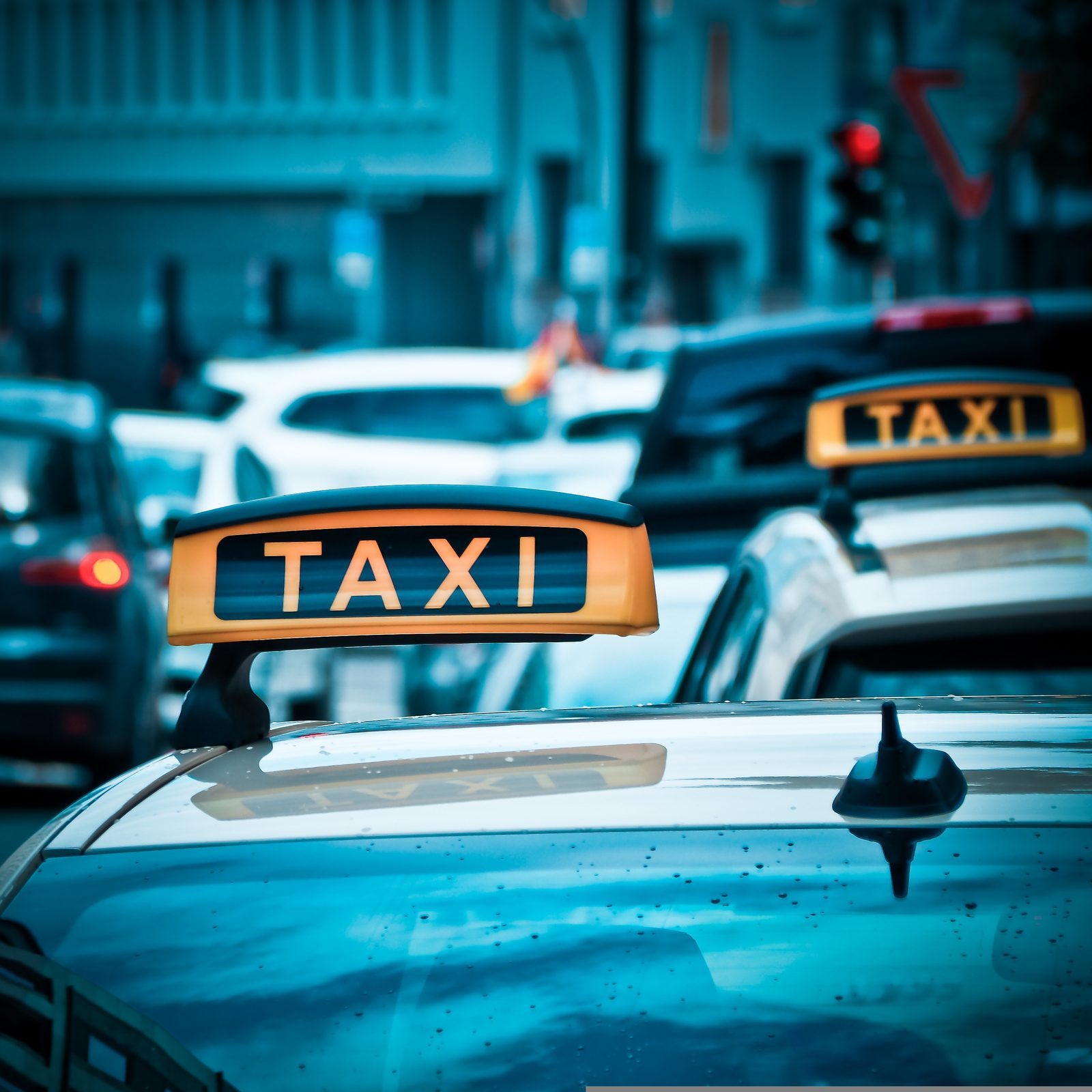 Taxis on a street in Willemstad, Curaçao